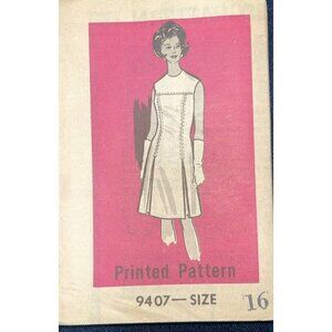 Vtg 60s Mail Order Marian Martin Mod Dress 9407 Size 16 Pattern Party Short Cut
